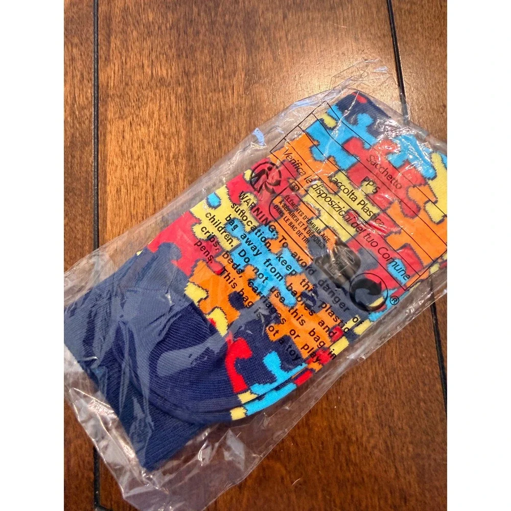 Autism Awareness Puzzle Piece Pattern Crew Socks‎ Navy Blue Multicolor Adult